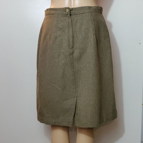 Norton McNaughton, Wool, Green-Brown Tweed Skirt, Size 12, Fully Lined - Picture 2 of 8